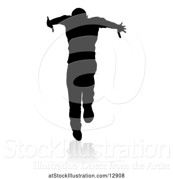 Vector Illustration of Silhouetted Male Hip Hop Dancer, with a Reflection or Shadow, on a White Background
