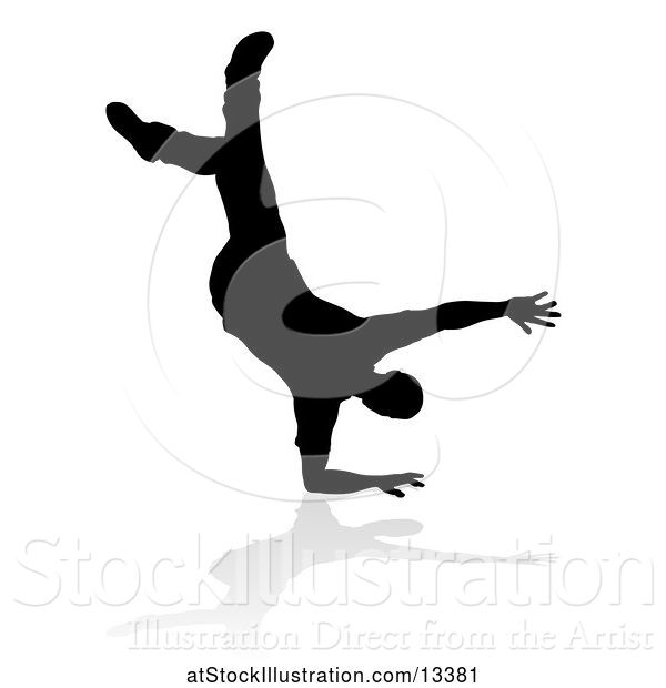 Vector Illustration of Silhouetted Male Hip Hop Dancer with a Reflection or Shadow, on a White Background