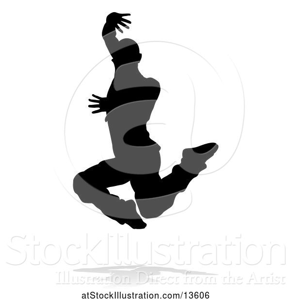 Vector Illustration of Silhouetted Male Hip Hop Dancer with a Reflection or Shadow, on a White Background