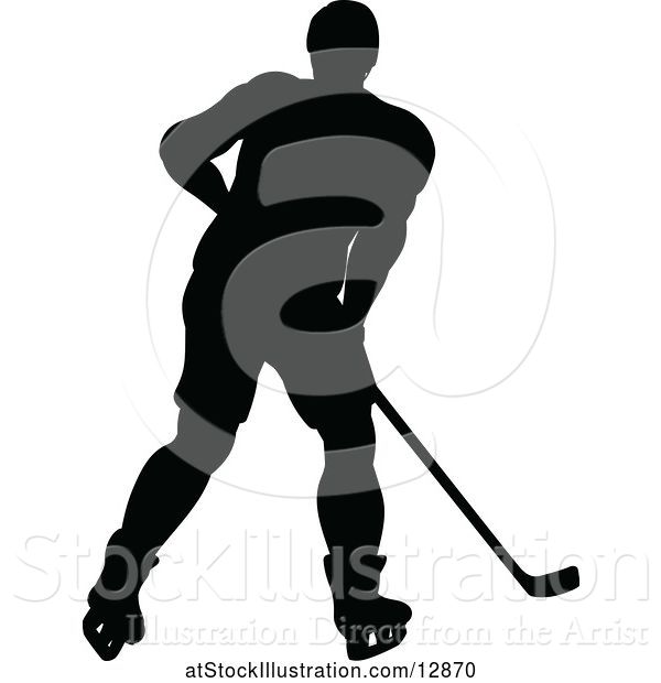 Vector Illustration of Silhouetted Male Ice Hockey Player