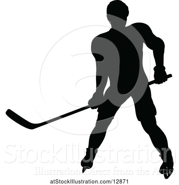 Vector Illustration of Silhouetted Male Ice Hockey Player