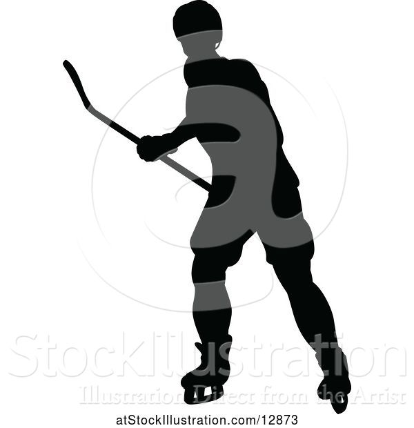 Vector Illustration of Silhouetted Male Ice Hockey Player