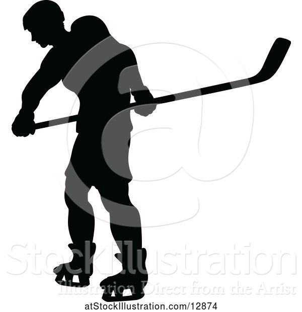 Vector Illustration of Silhouetted Male Ice Hockey Player