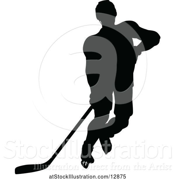 Vector Illustration of Silhouetted Male Ice Hockey Player