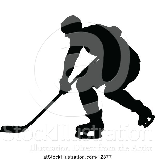 Vector Illustration of Silhouetted Male Ice Hockey Player