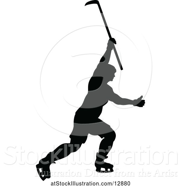 Vector Illustration of Silhouetted Male Ice Hockey Player