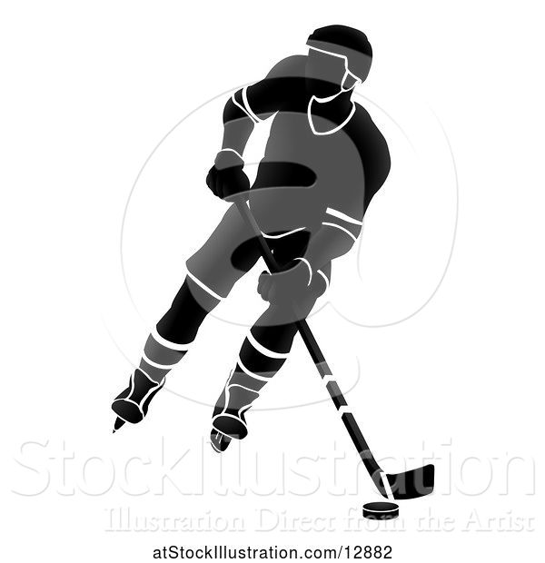 Vector Illustration of Silhouetted Male Ice Hockey Player