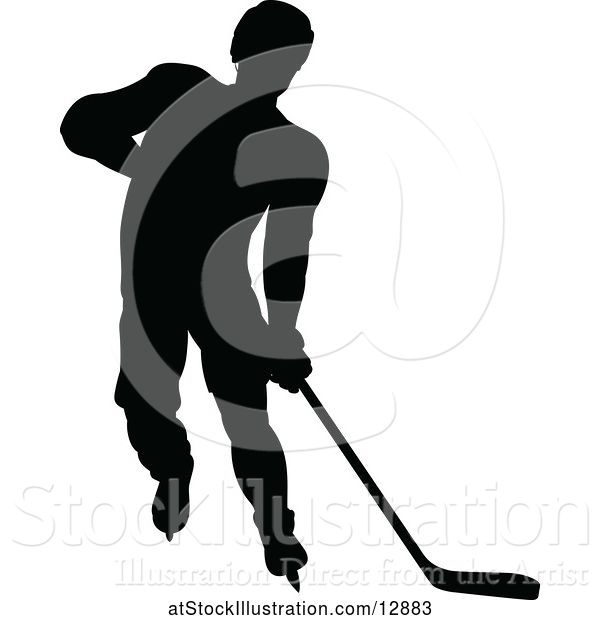 Vector Illustration of Silhouetted Male Ice Hockey Player