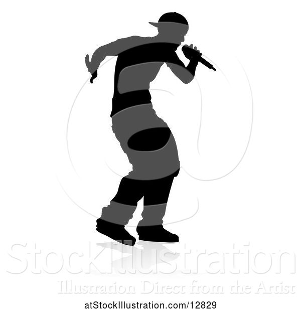 Vector Illustration of Silhouetted Male Singer, with a Reflection or Shadow, on a White Background