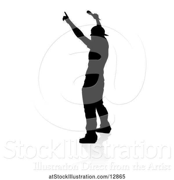 Vector Illustration of Silhouetted Male Singer, with a Reflection or Shadow, on a White Background