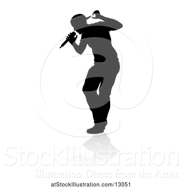 Vector Illustration of Silhouetted Male Singer, with a Reflection or Shadow, on a White Background