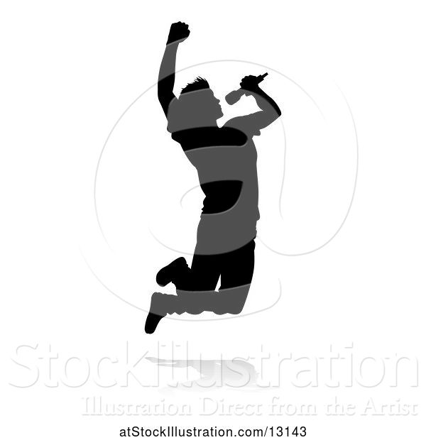 Vector Illustration of Silhouetted Male Singer with a Reflection or Shadow, on a White Background