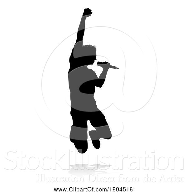 Vector Illustration of Silhouetted Male Singer, with a Reflection or Shadow, on a White Background