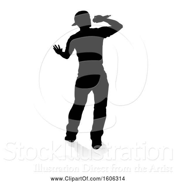 Vector Illustration of Silhouetted Male Singer, with a Reflection or Shadow, on a White Background