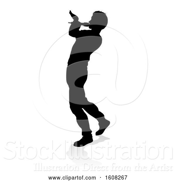 Vector Illustration of Silhouetted Male Singer, with a Reflection or Shadow, on a White Background