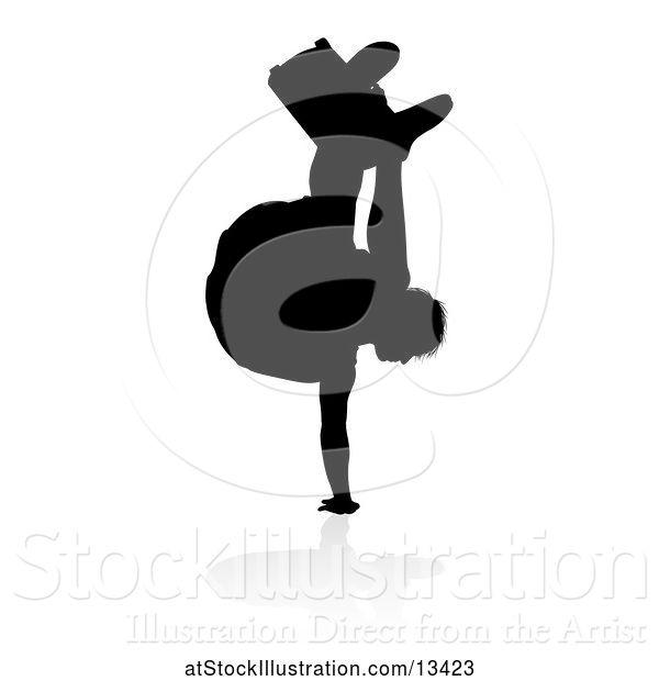 Vector Illustration of Silhouetted Male Skateboarder with a Reflection or Shadow, on a White Background