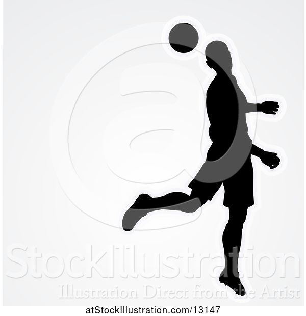 Vector Illustration of Silhouetted Male Soccer Player Heading a Ball over Gray, with Text Space