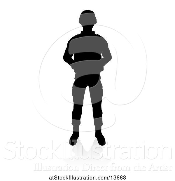 Vector Illustration of Silhouetted Male Soldier, with a Reflection or Shadow, on a White Background