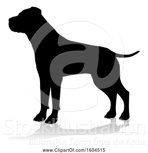 Vector Illustration of Silhouetted Mastiff Dog, with a Reflection or Shadow, on a White Background