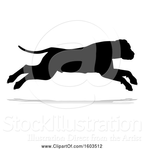 Vector Illustration of Silhouetted Mastiff Dog, with a Reflection or Shadow, on a White Background