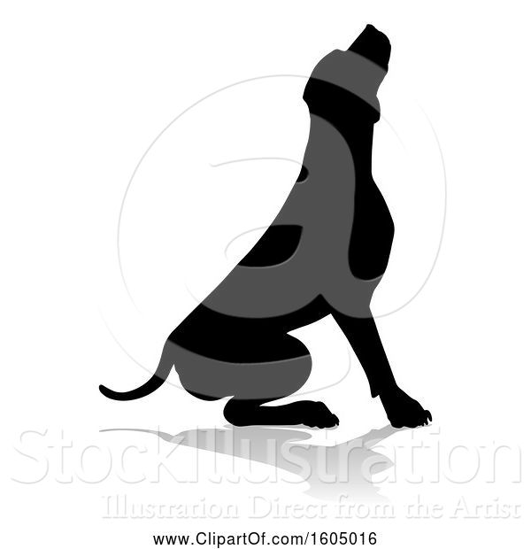 Vector Illustration of Silhouetted Mastiff Dog, with a Reflection or Shadow, on a White Background