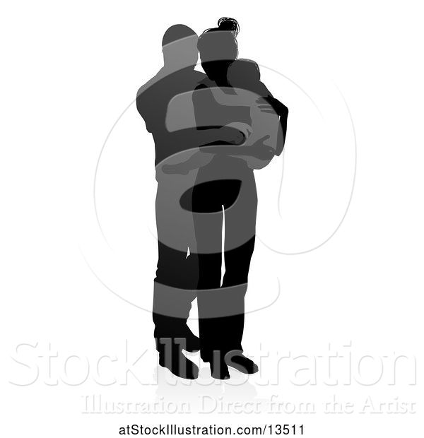 Vector Illustration of Silhouetted Mother Father and Baby, with a Shadow on a White Background