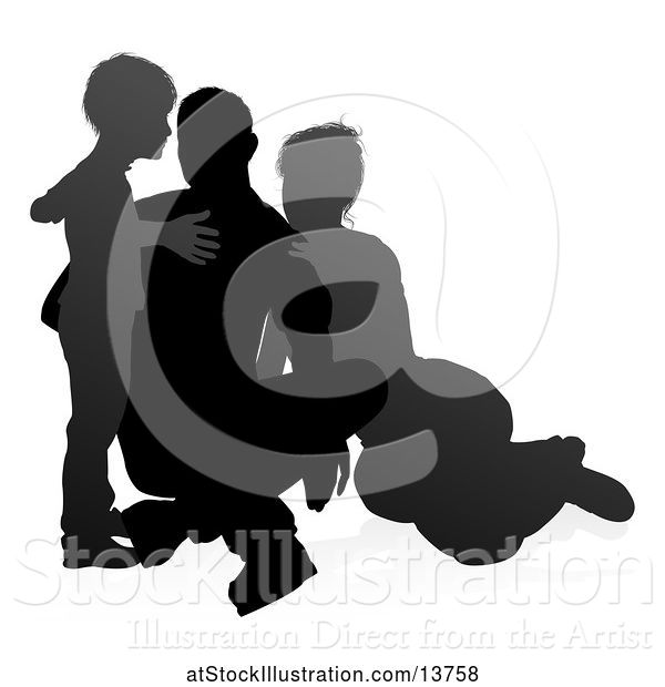 Vector Illustration of Silhouetted Mother Father and Son, with a Shadow on a White Background