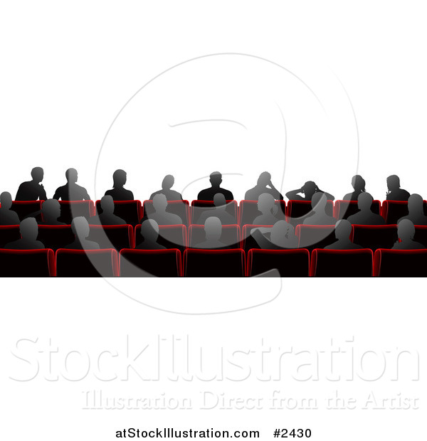 Vector Illustration of Silhouetted People Sitting in Cinema Theater Chairs