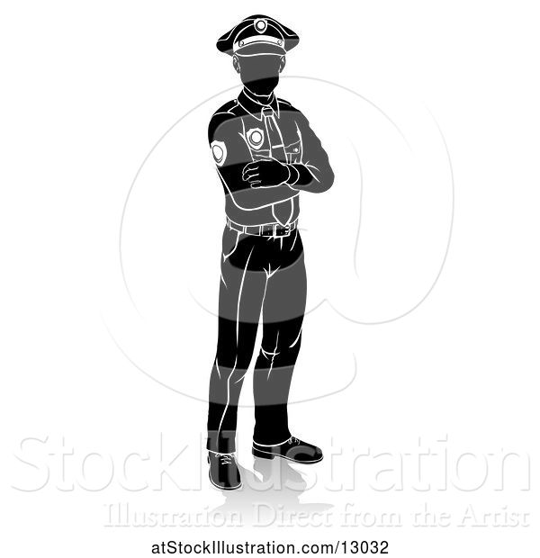 Vector Illustration of Silhouetted Police Guy, with a Reflection or Shadow, on a White Background
