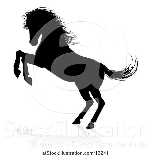 Vector Illustration of Silhouetted Rearing Horse with a Shadow on a White Background