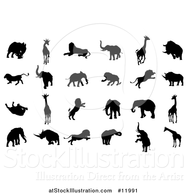 Vector Illustration of Silhouetted Safari Animals