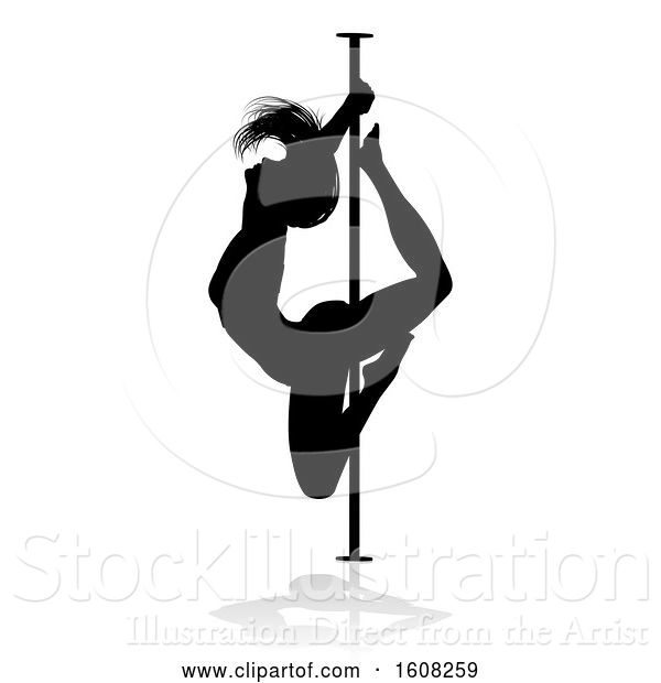 Vector Illustration of Silhouetted Sexy Pole Dancer Lady, with a Shadow, on a White Background