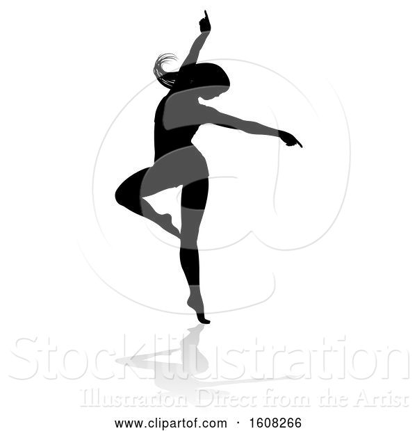 Vector Illustration of Silhouetted Sexy Pole Dancer Lady, with a Shadow, on a White Background