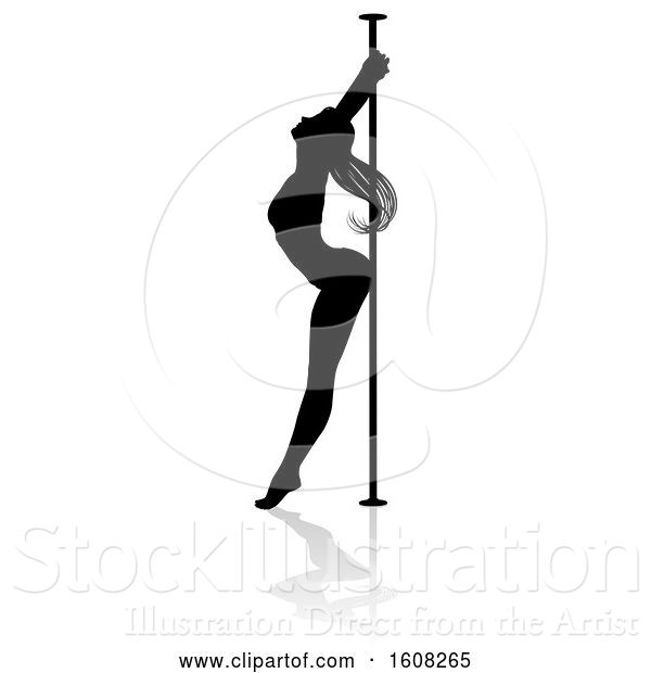 Vector Illustration of Silhouetted Sexy Pole Dancer Lady, with a Shadow, on a White Background