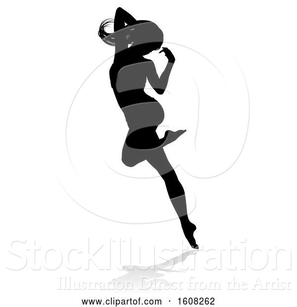 Vector Illustration of Silhouetted Sexy Pole Dancer Lady, with a Shadow, on a White Background