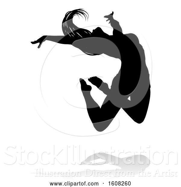 Vector Illustration of Silhouetted Sexy Pole Dancer Lady, with a Shadow, on a White Background