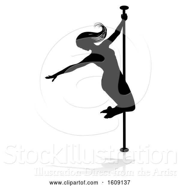 Vector Illustration of Silhouetted Sexy Pole Dancer Lady, with a Shadow, on a White Background