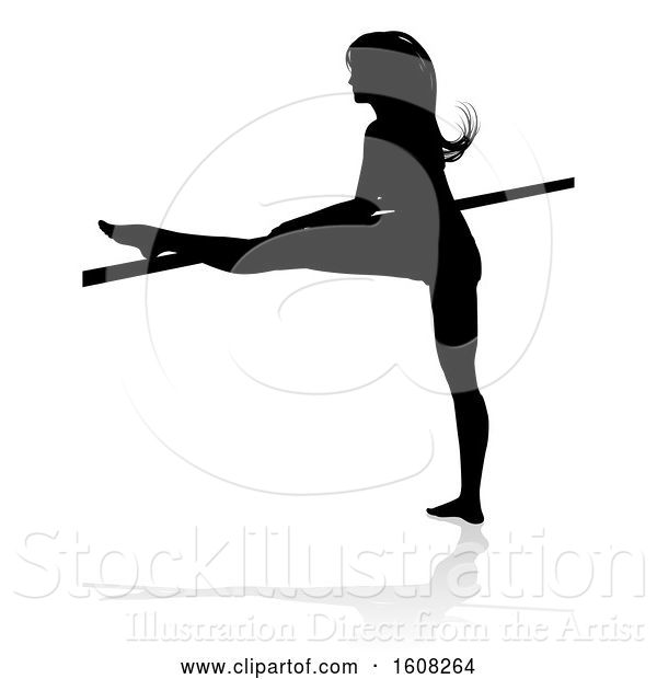 Vector Illustration of Silhouetted Sexy Pole Dancer or Ballerina Lady, with a Shadow, on a White Background