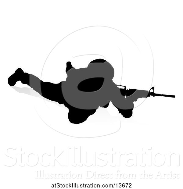 Vector Illustration of Silhouetted Soldier Sniper, with a Reflection or Shadow, on a White Background