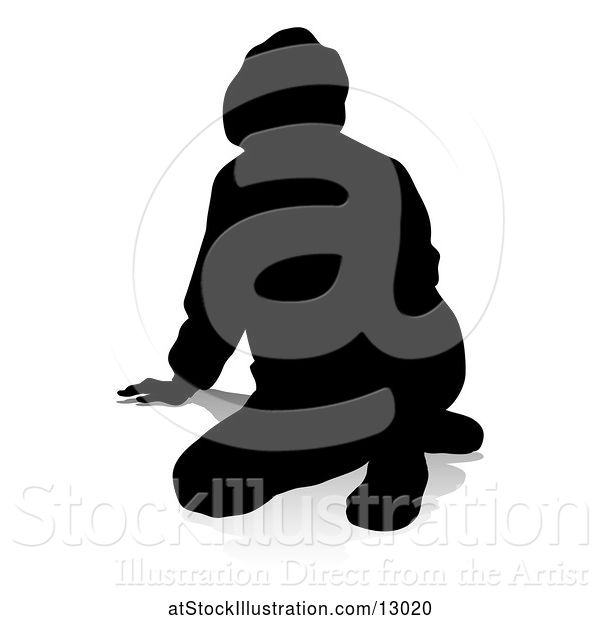 Vector Illustration of Silhouetted Teen in a Hoodie, with a Reflection or Shadow, on a White Background