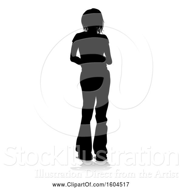 Vector Illustration of Silhouetted Teenage Girl, with a Reflection or Shadow, on a White Background