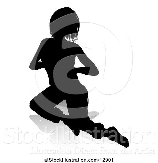 Vector Illustration of Silhouetted Teenager, with a Reflection or Shadow, on a White Background