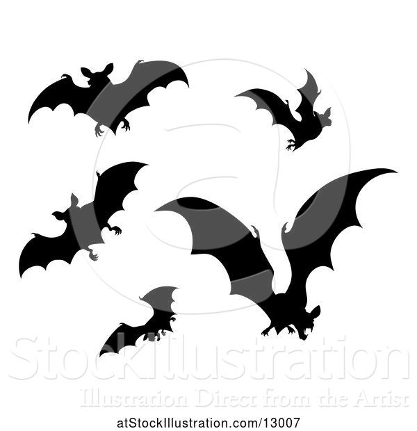 Vector Illustration of Silhouetted Vampire Bats