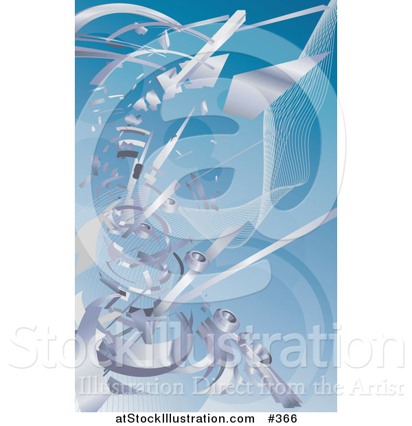 Vector Illustration of Silver Technology Scraps Exploding over Blue