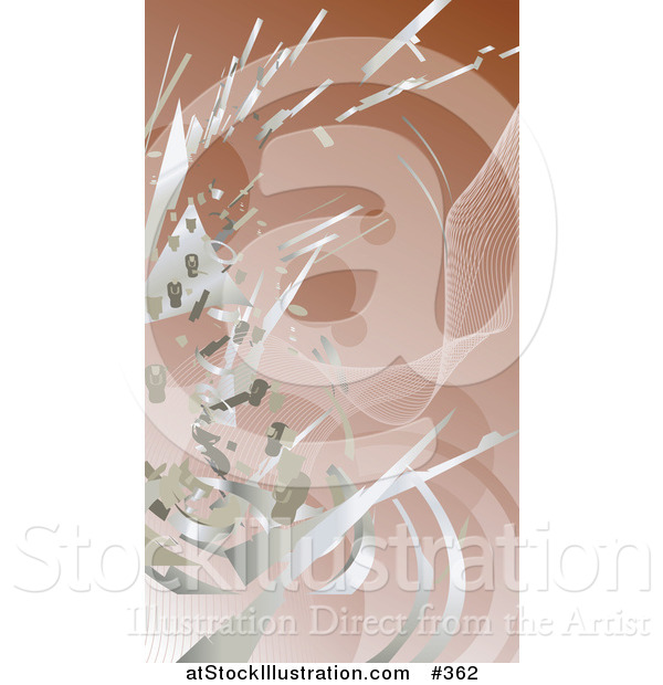 Vector Illustration of Silver Technology Scraps Exploding over Brown