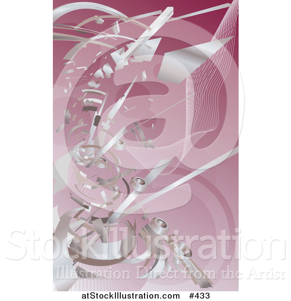 Vector Illustration of Silver Technology Scraps Exploding over Pink
