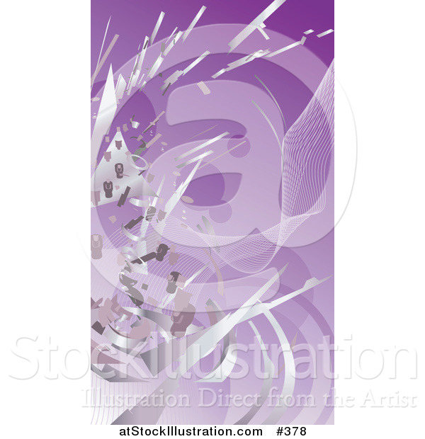 Vector Illustration of Silver Technology Scraps Exploding over Purple