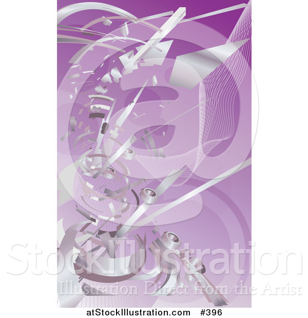 Vector Illustration of Silver Technology Scraps Exploding over Purple