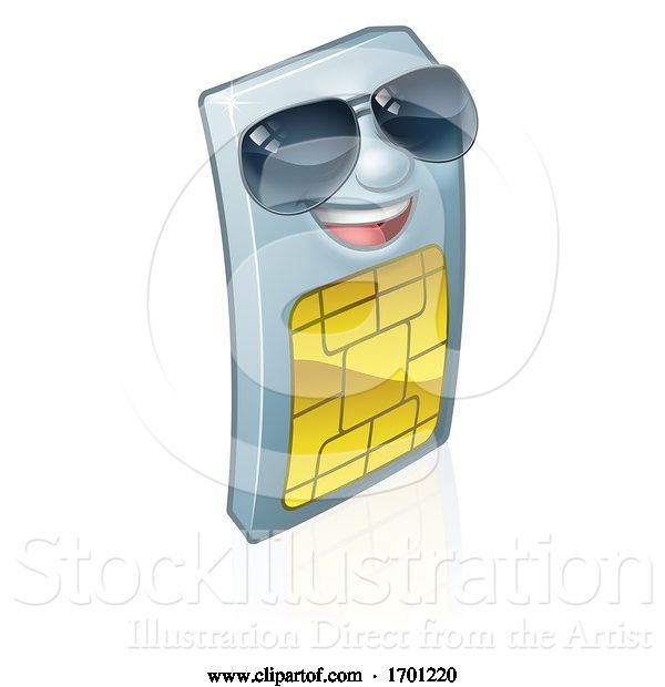 Vector Illustration of Sim Card Mobile Phone Cool Shades Mascot