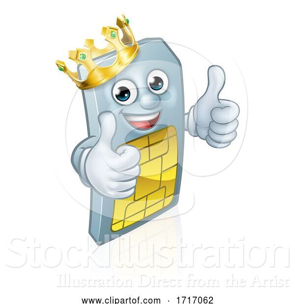 Vector Illustration of Sim Card Mobile Phone King Thumbs up Mascot